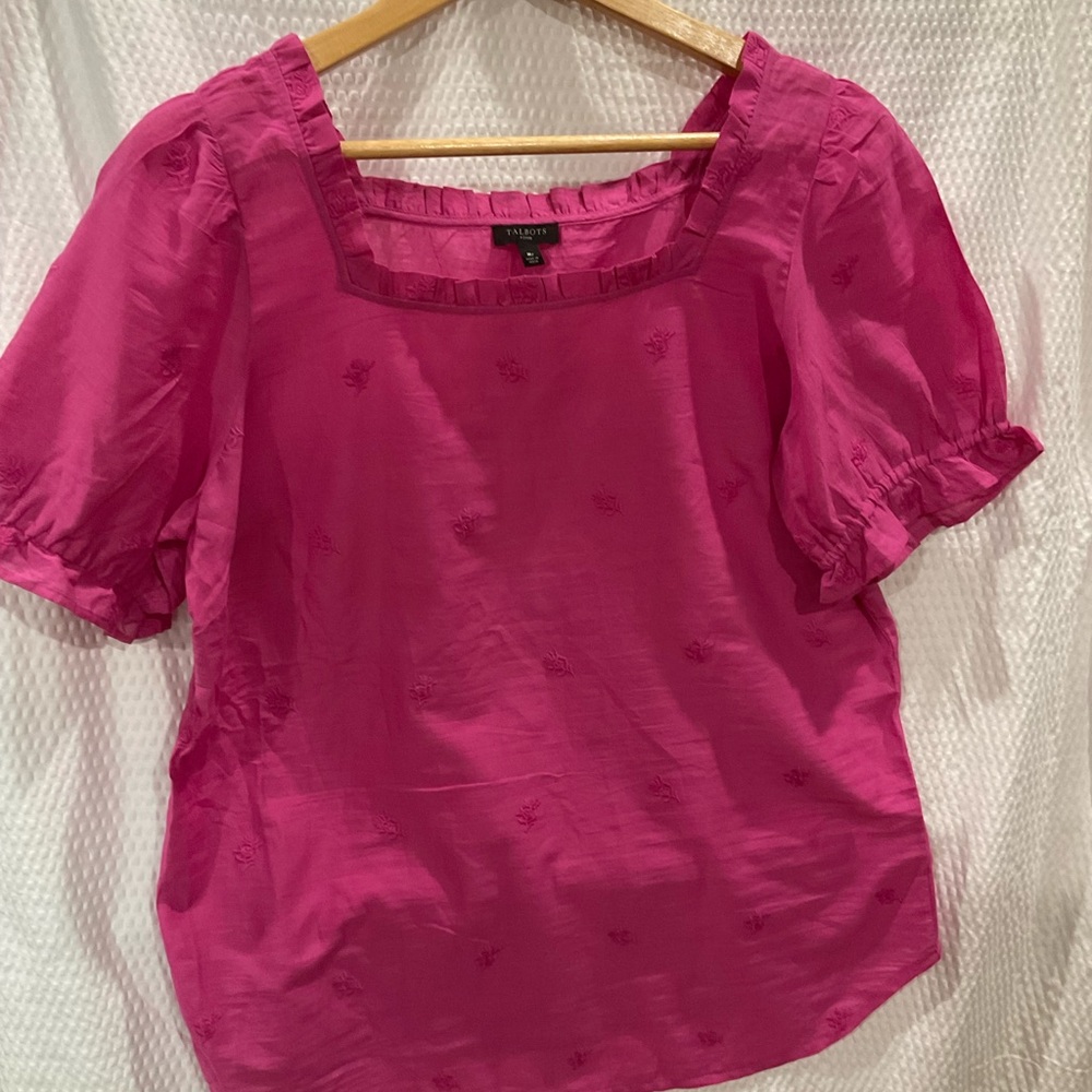 Talbots Pink Puff Sleeve Blouse with Boxy Relaxed Fit